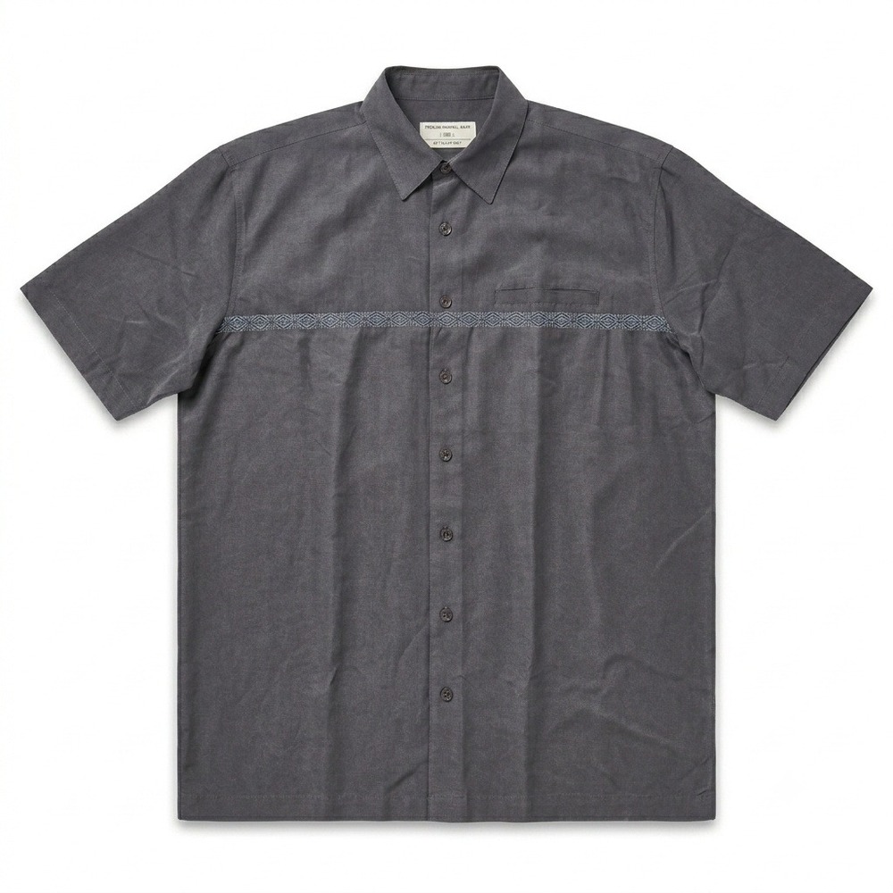 Quiksilver Edition Mens Medium Black Embroidered Stripe‎ Y2K Rayon Shirt SS